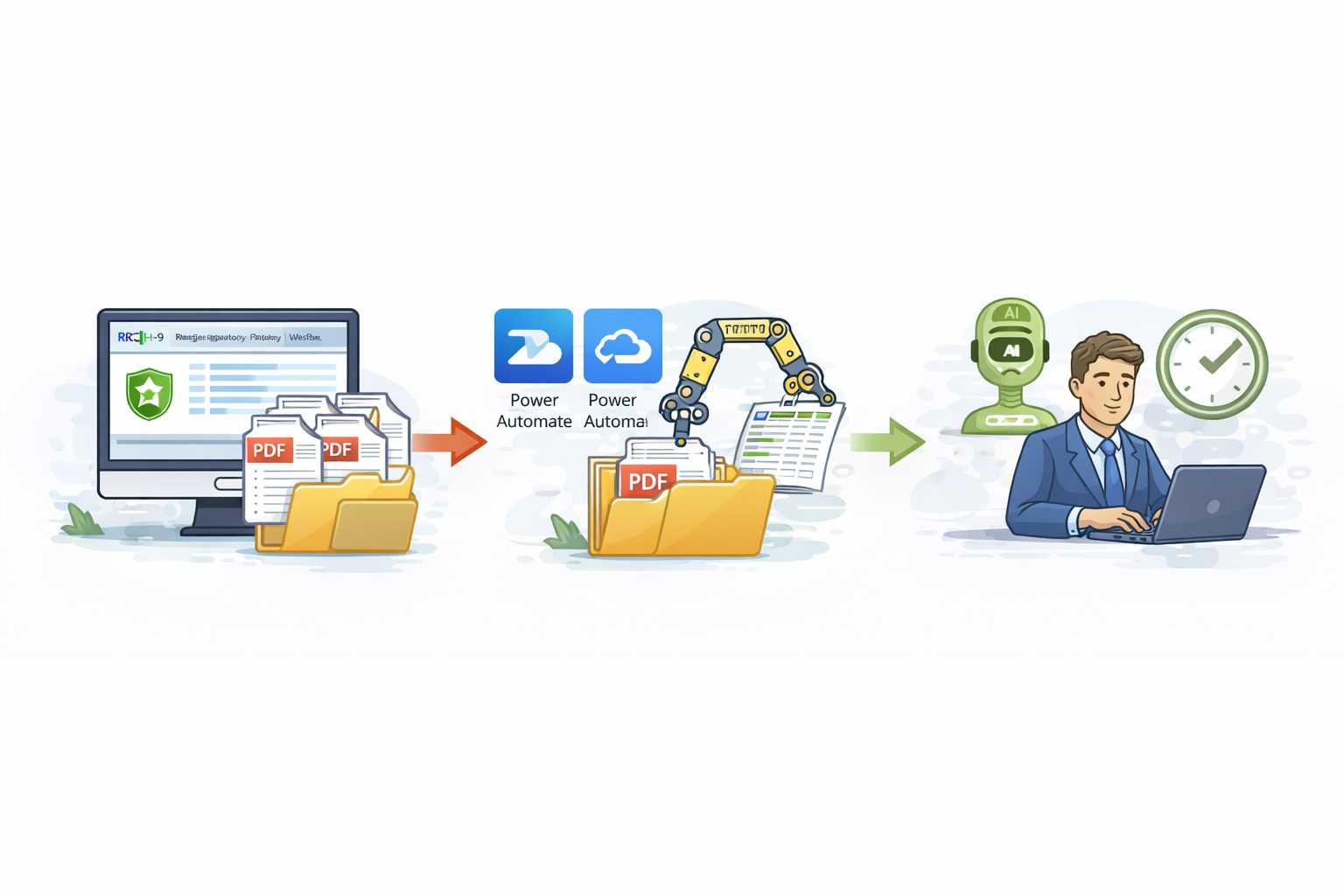 Automated TRRC H-9 workflow showing PDF extraction with Power Automate and AI assisted processing